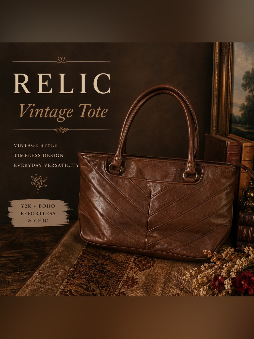 Relic Vintage Brown Chevron Patchwork Tote Shoulder Bag Y2K Boho